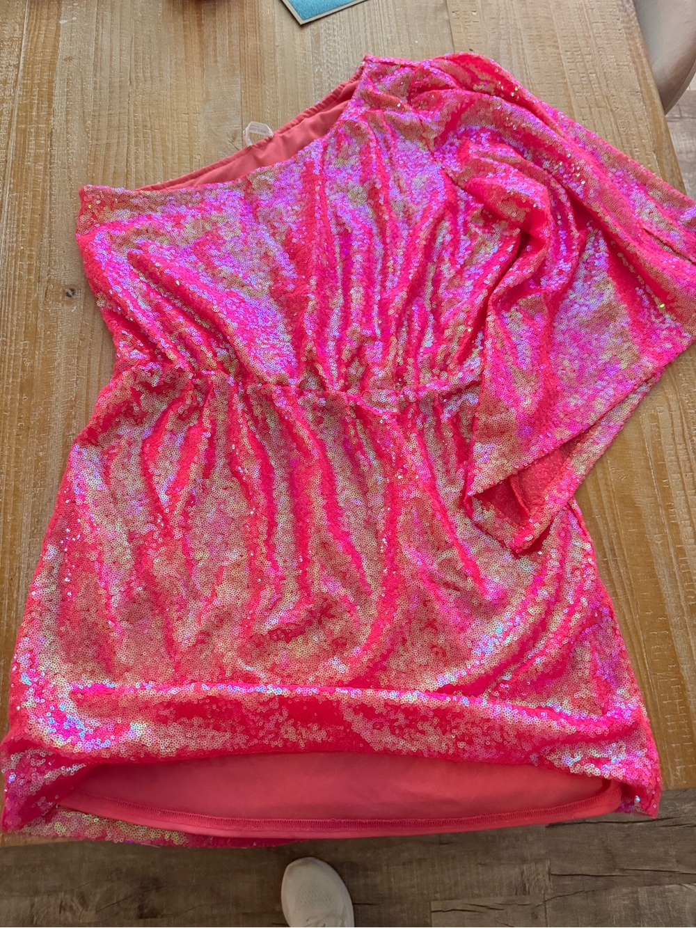 One-Shoulder Sequin Dress in Hot Pink